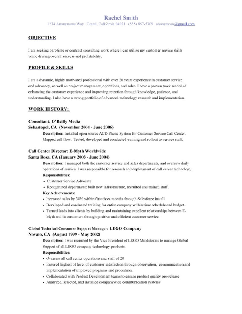 Free example of resume objectives